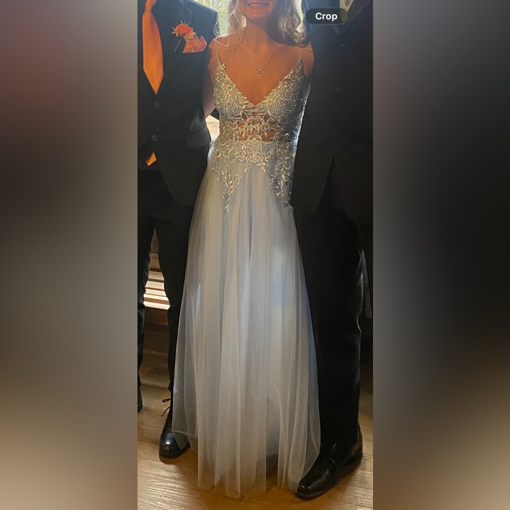 Elegant Lace Evening Gown in Light Blue
